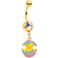 Clear Gem Gold Tone Funky Painted Easter Egg Chick Dangle Belly Ring