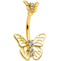 Clear CZ Gem Gold Tone Open Butterfly Double Mount Belly Ring