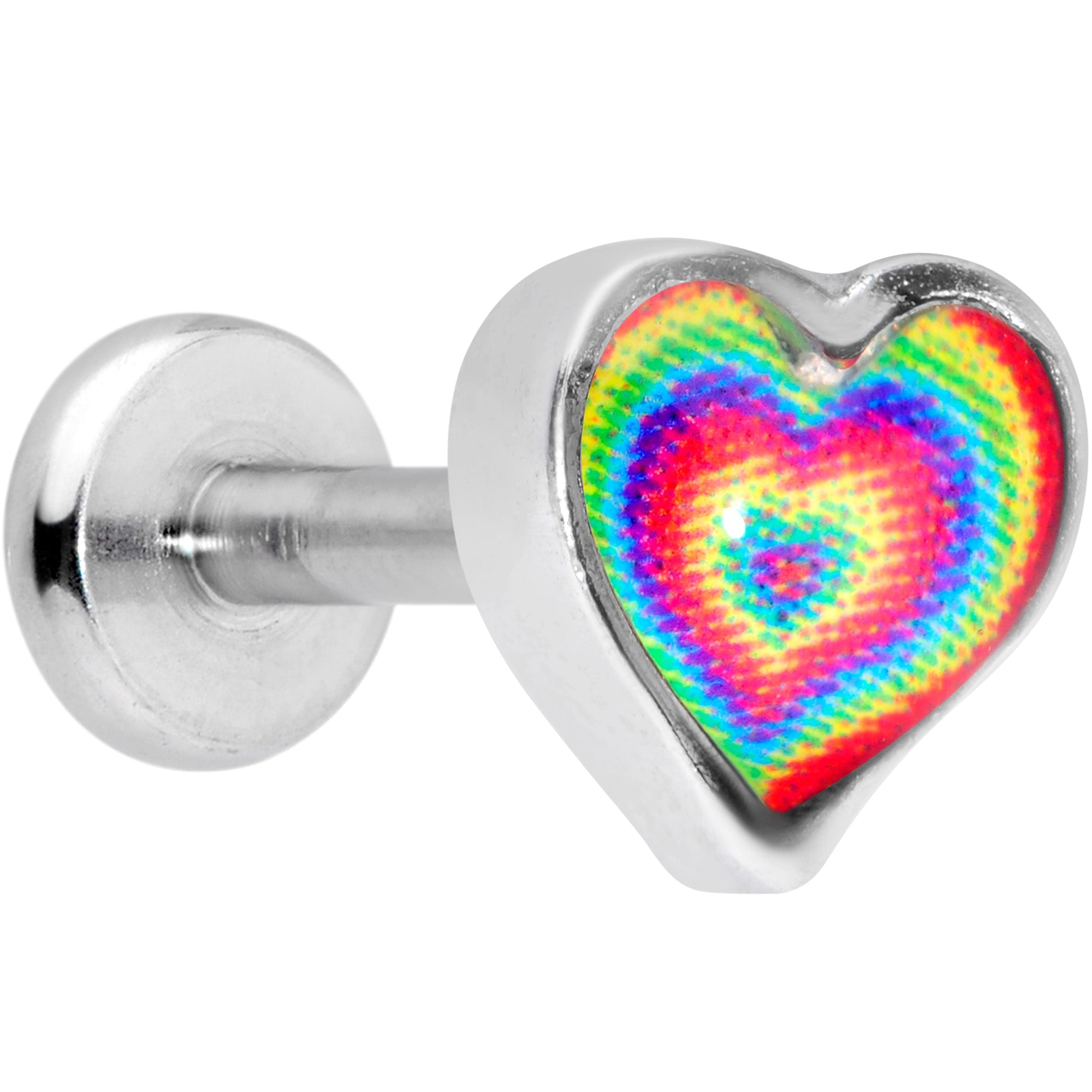 16G 5/16 Rainbow Tie Dye Heart Valentines Day Labret Tragus