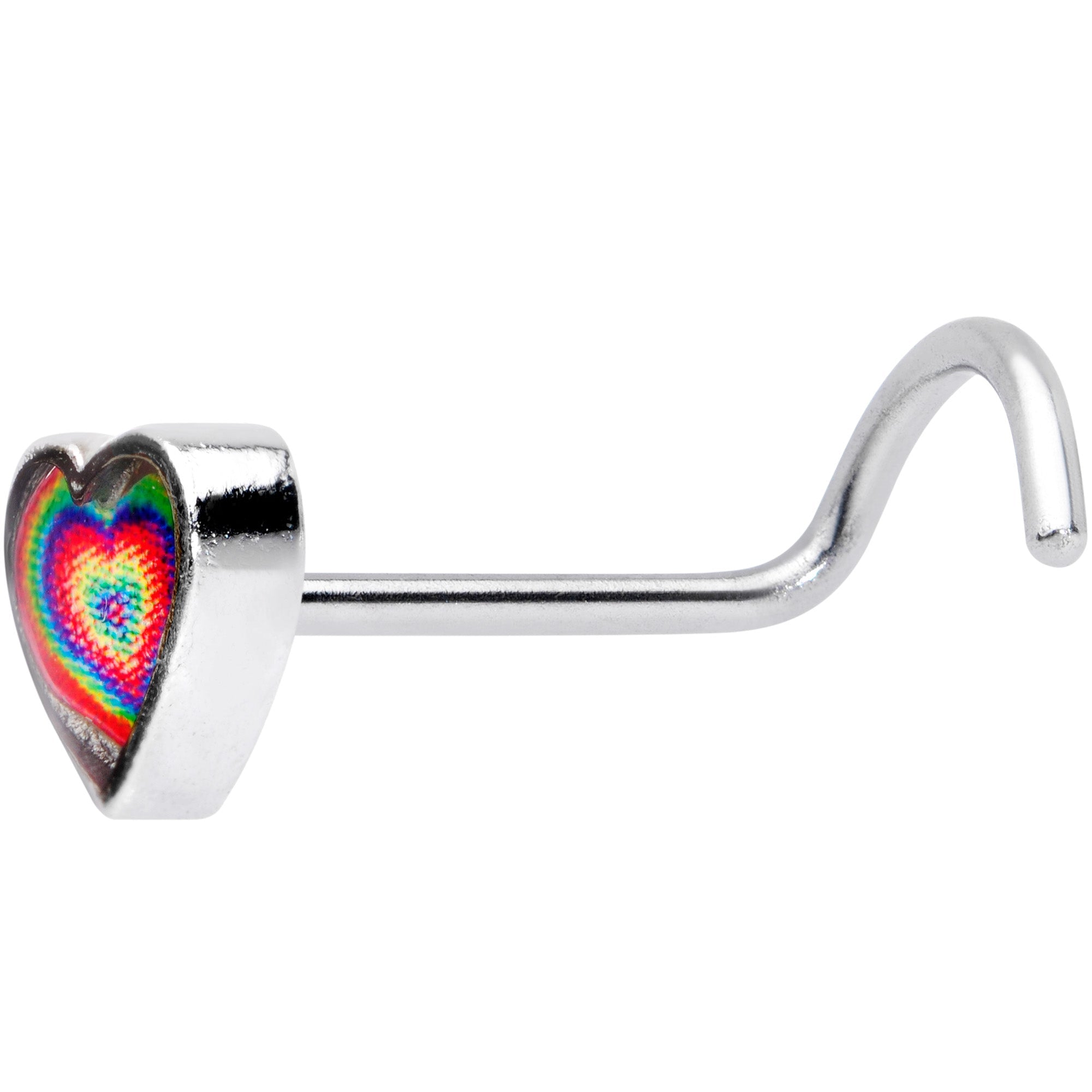 18G 1/4 Rainbow Tie Dye Heart Valentines Day Left Nose Screw