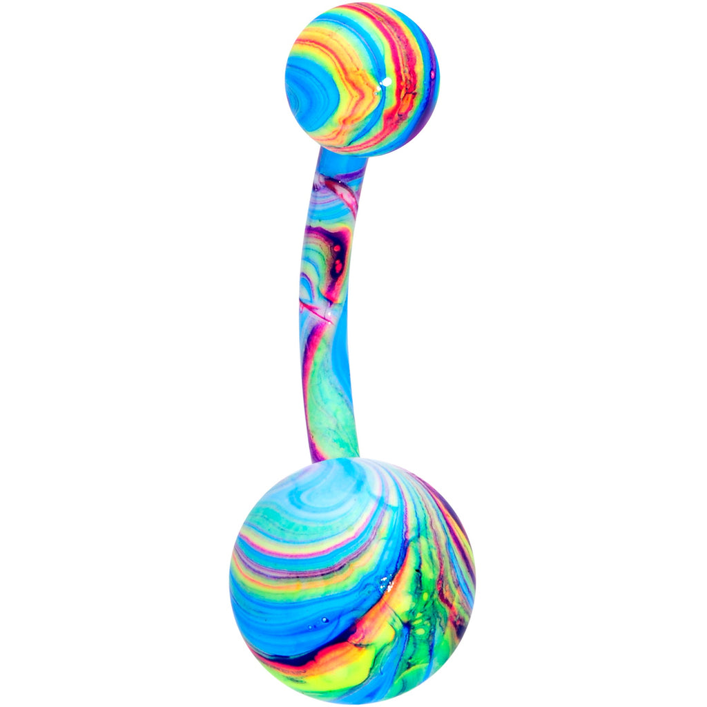 Green Gem UV Glow Color Swirl Dinosaur Belly Ring Set of 4