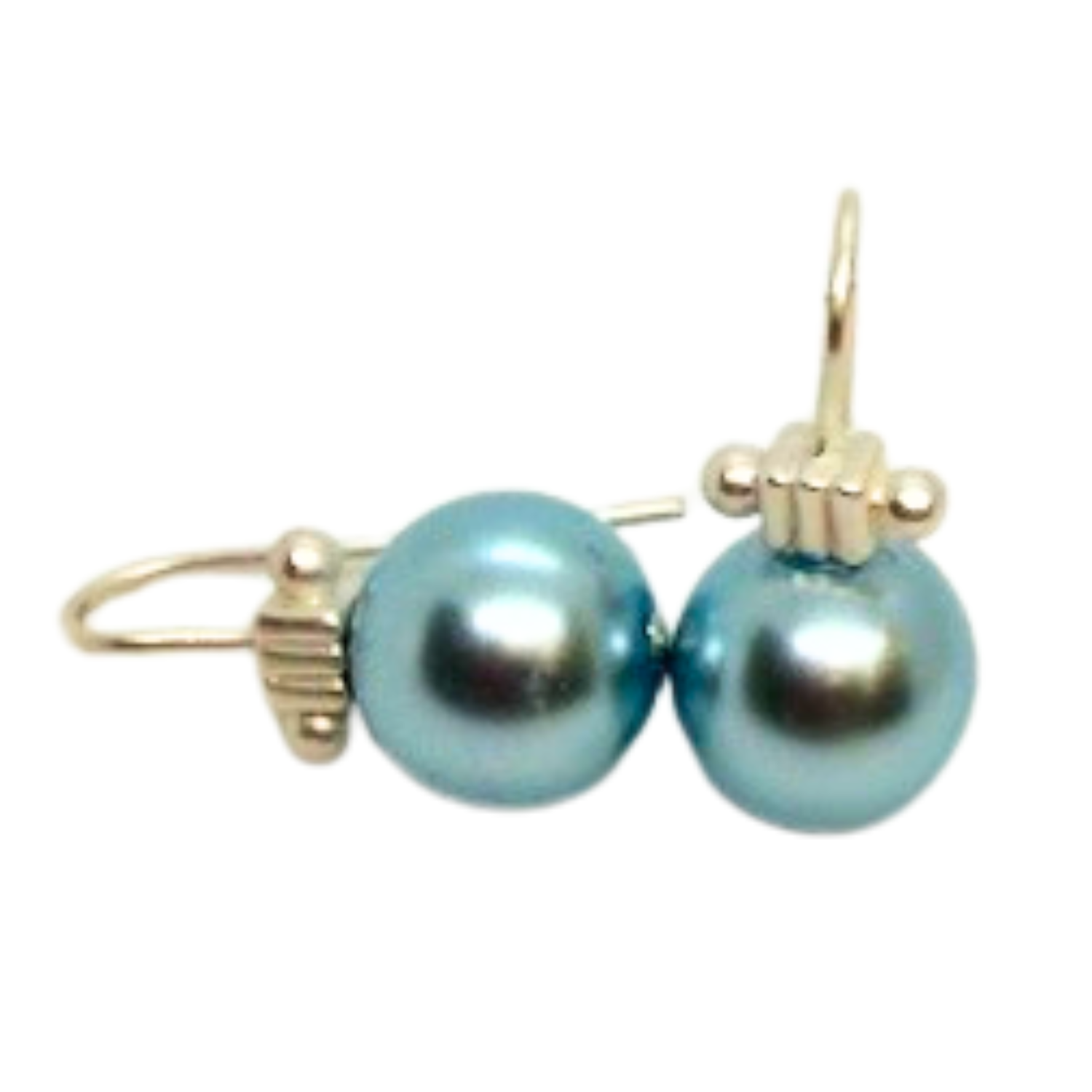 Aqua Pearl And Matte Silver Column Top Earrings