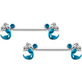 14G 9/16 Aqua Gem Blue Mermaid Barbell Nipple Ring Set