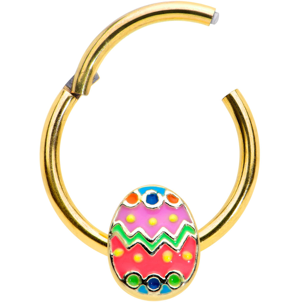 16G 3/8 Gold Tone Funky Painted Easter Egg Hinged Segment Ring