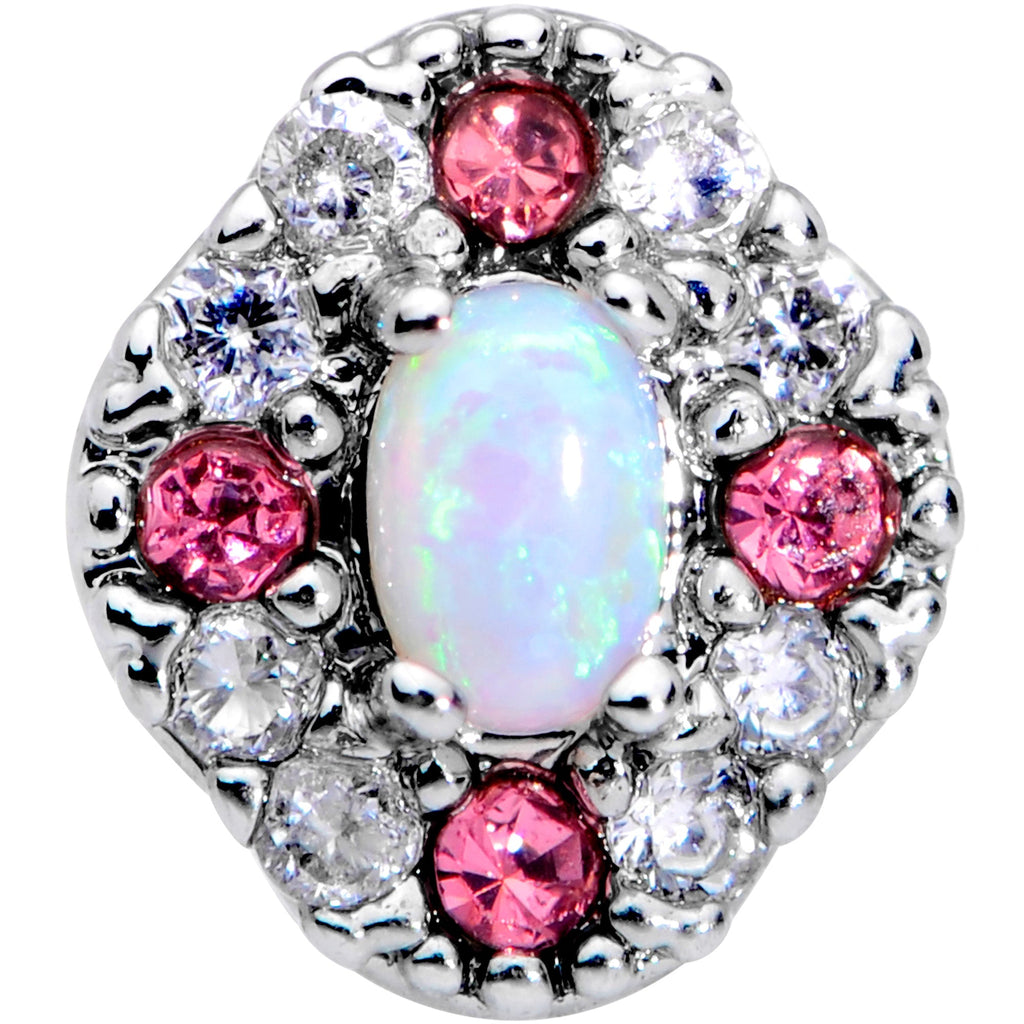 16G 1/4 White Synthetic Opal Glam Oval Cartilage Tragus Earring