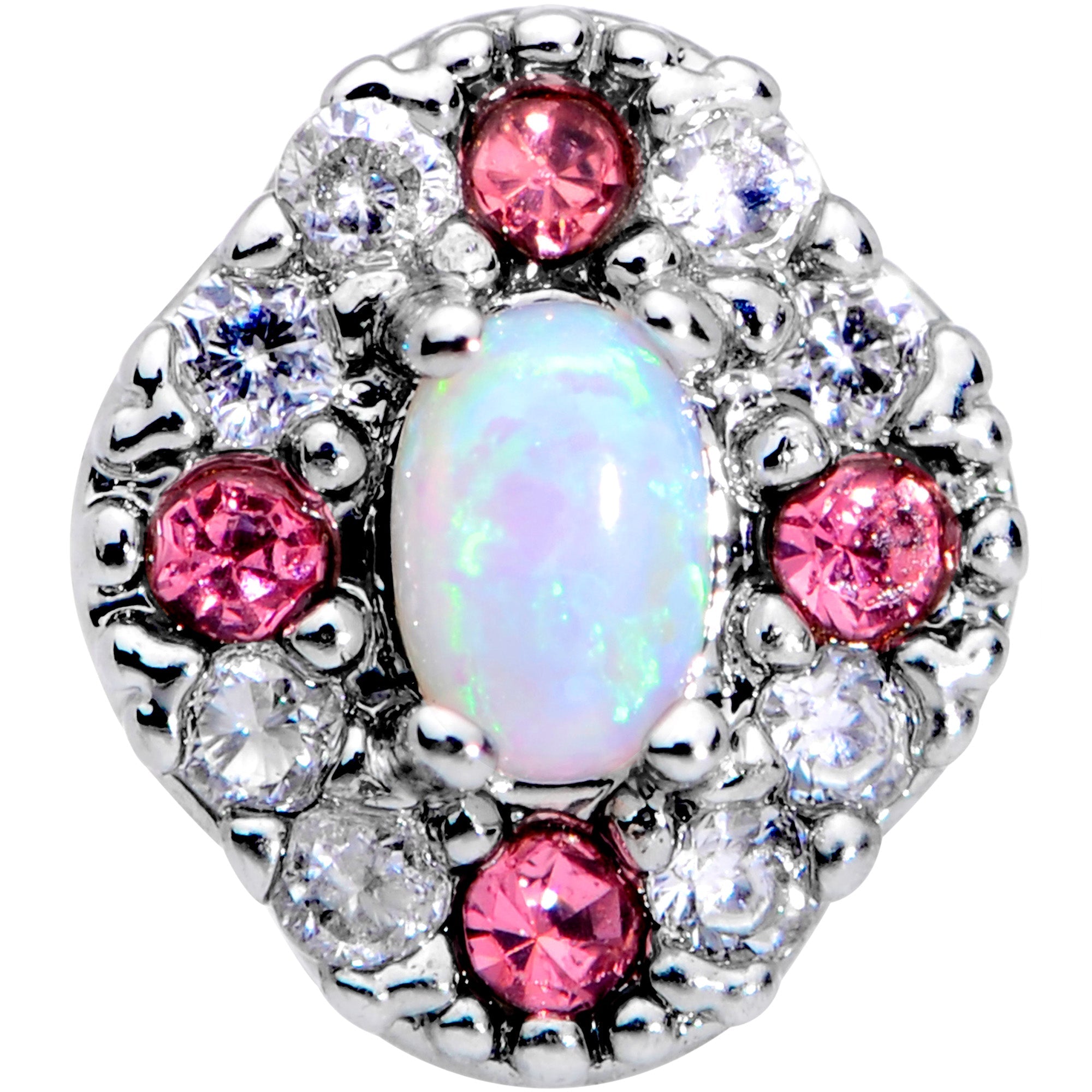 16G 1/4 White Synthetic Opal Glam Oval Cartilage Tragus Earring