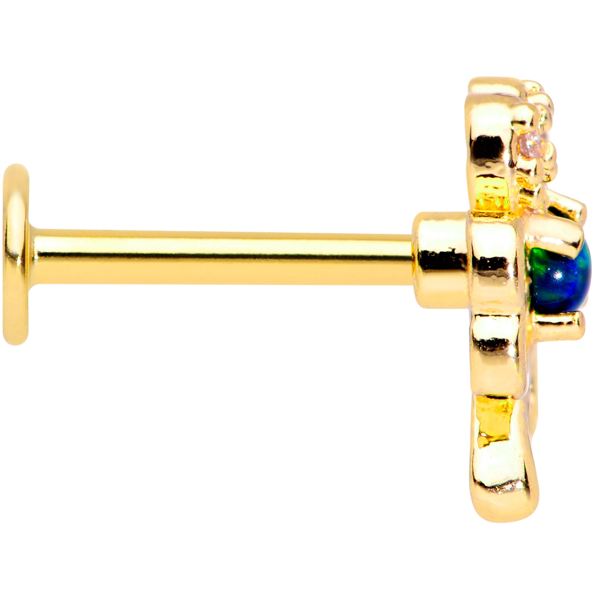 16G 5/16 Green Synthetic Opal Gold Tone Shamrock Labret Tragus
