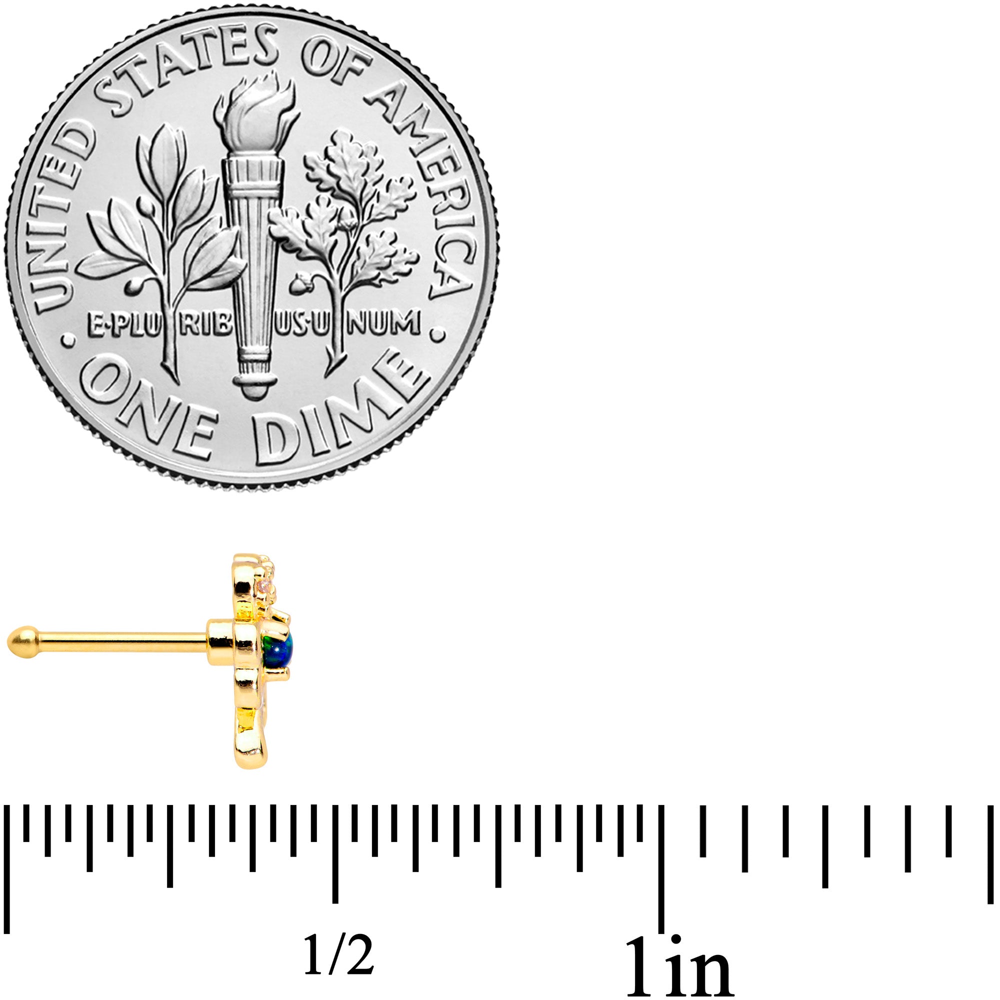 20G 1/4 Green Synthetic Opal Gold Tone Shamrock St Pats Nose Bone