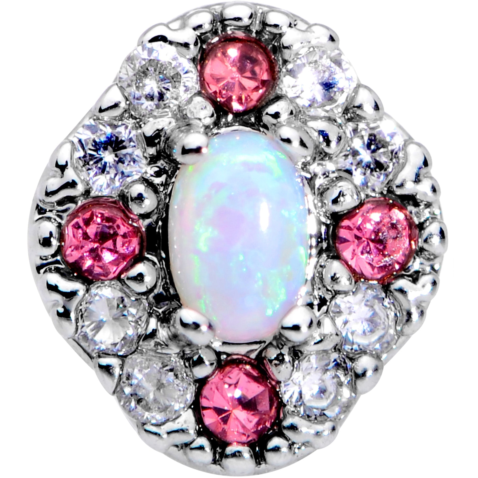 20G 5/16 White Synthetic Opal Glam Oval Nose Bone