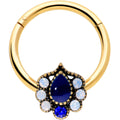 16G 3/8 Clear Blue Gem Gold Hue Heirloom Drop Hinged Segment Ring