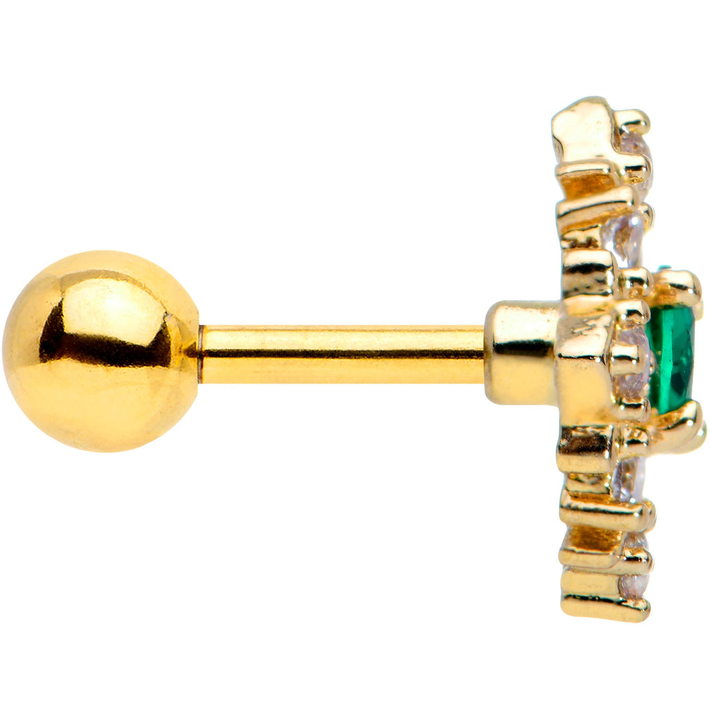 16G 1/4 Clear Green Gem Gold Tone Art Deco Style Cartilage Tragus
