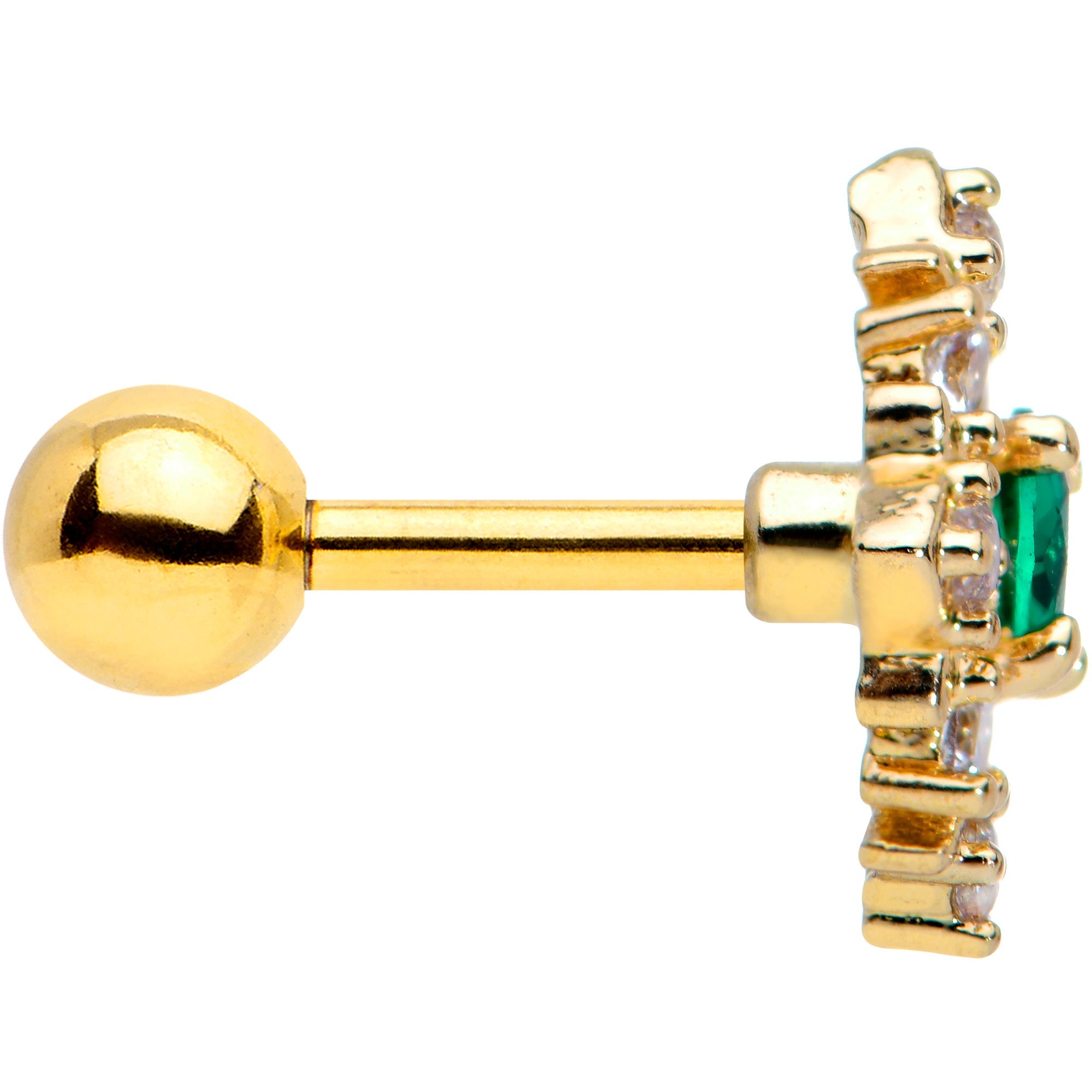 16G 1/4 Clear Green Gem Gold Tone Art Deco Style Cartilage Tragus
