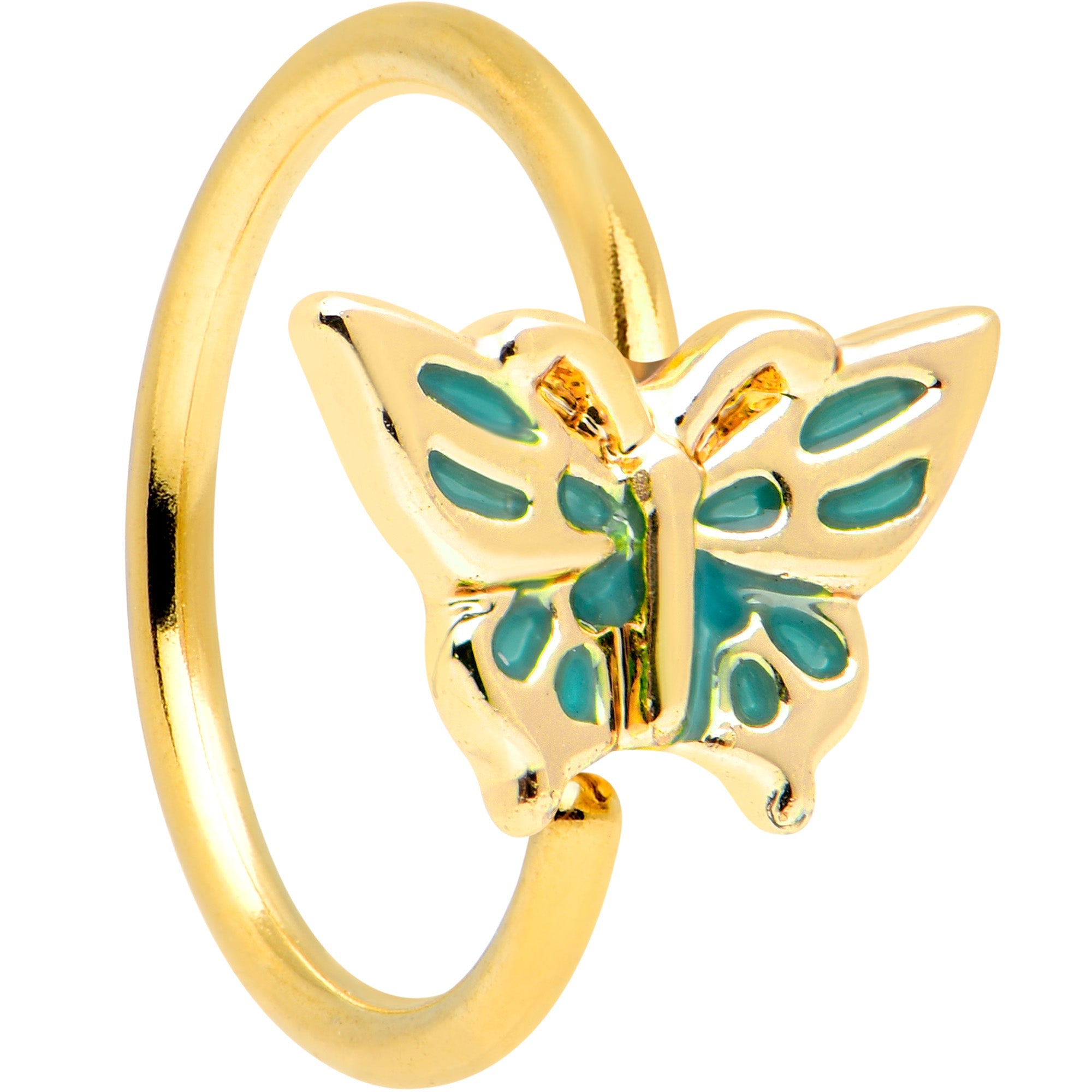 20G 5/16 Gold Tone Green Inlay Butterfly Nose Hoop