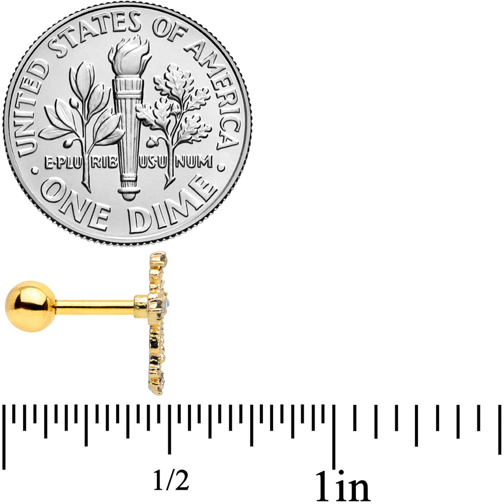16G 1/4 Aurora CZ Gem Gold Tone Elegant Cross Cartilage Tragus
