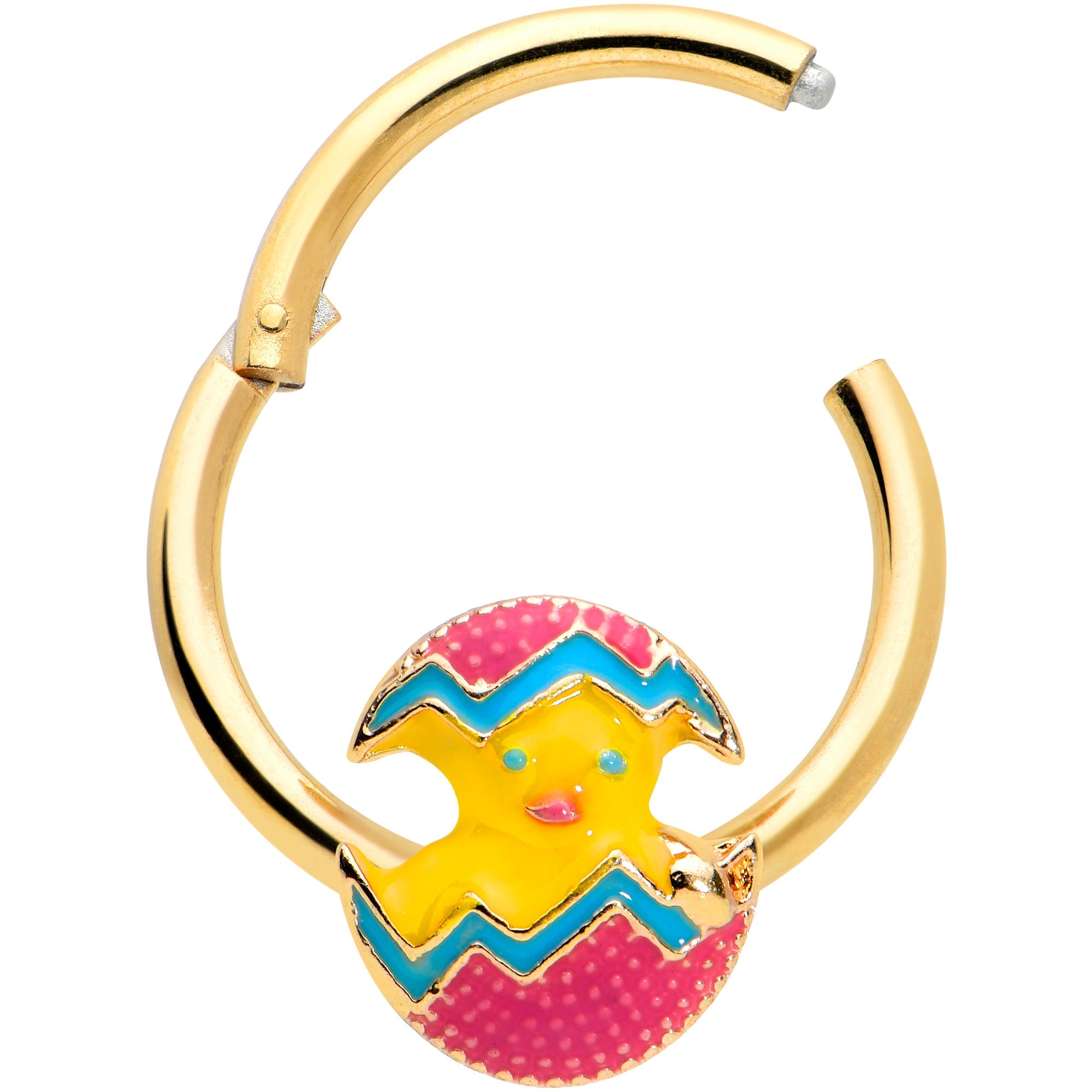 16G 3/8 Gold Tone Fancy Easter Chick Hinged Segment Ring
