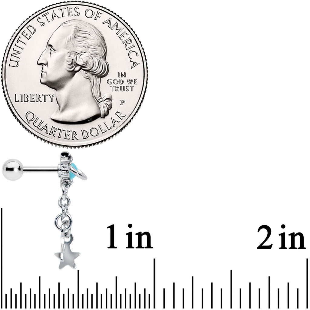 16G 1/4 Clear Blue Gem Saturn Planet Star Dangle Cartilage Tragus
