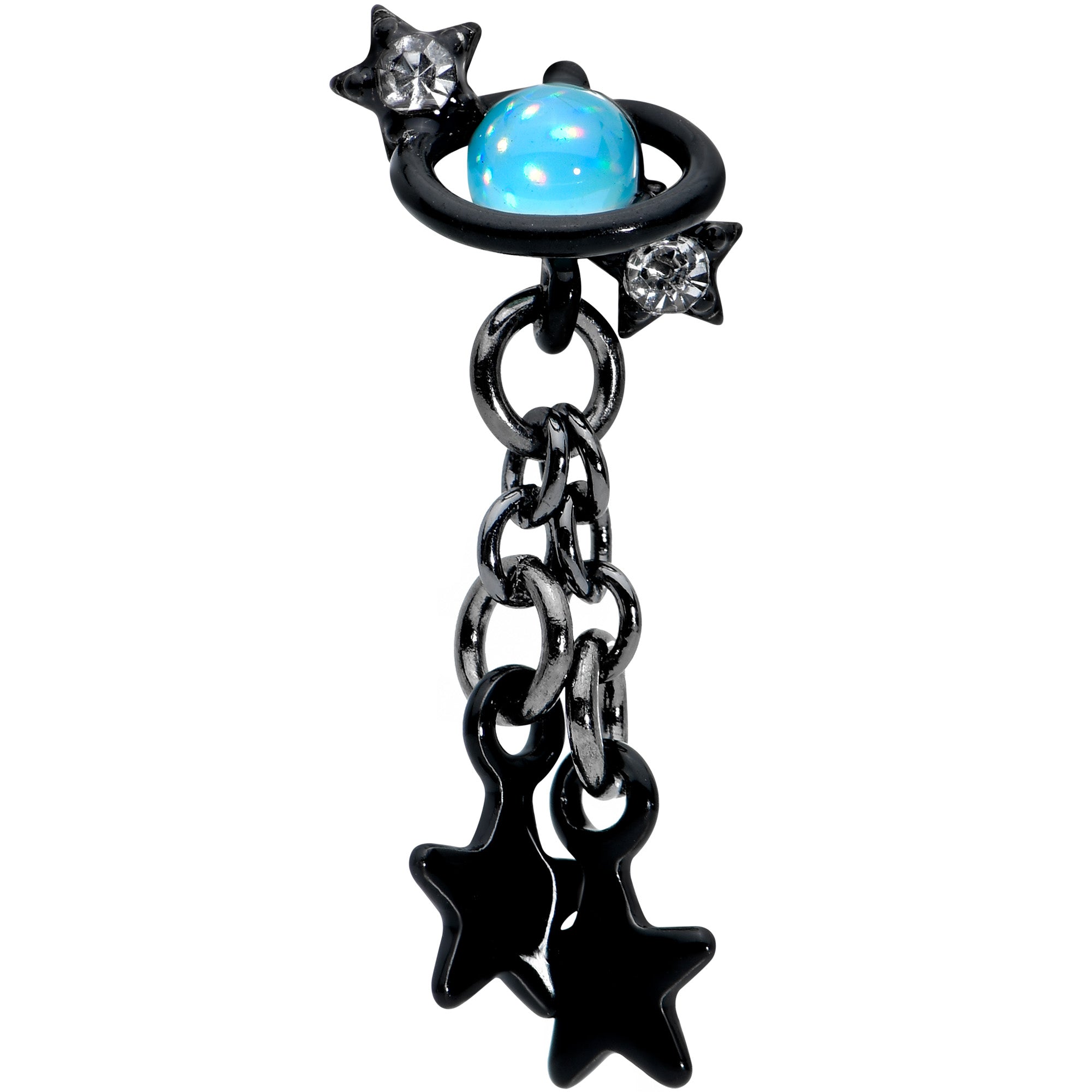 16G 1/4 Blue Gem Black Saturn Planet Star Dangle Cartilage Tragus
