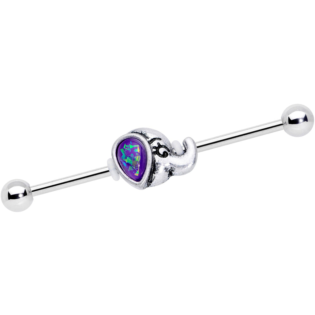 14G Blue Faux Opal Elegant Elephant Industrial Barbell 38mm