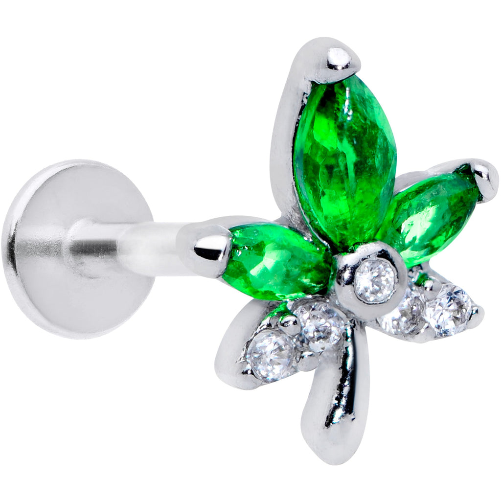 16G 5/16 Clear Green Gem Pot Leaf Labret Monroe Tragus