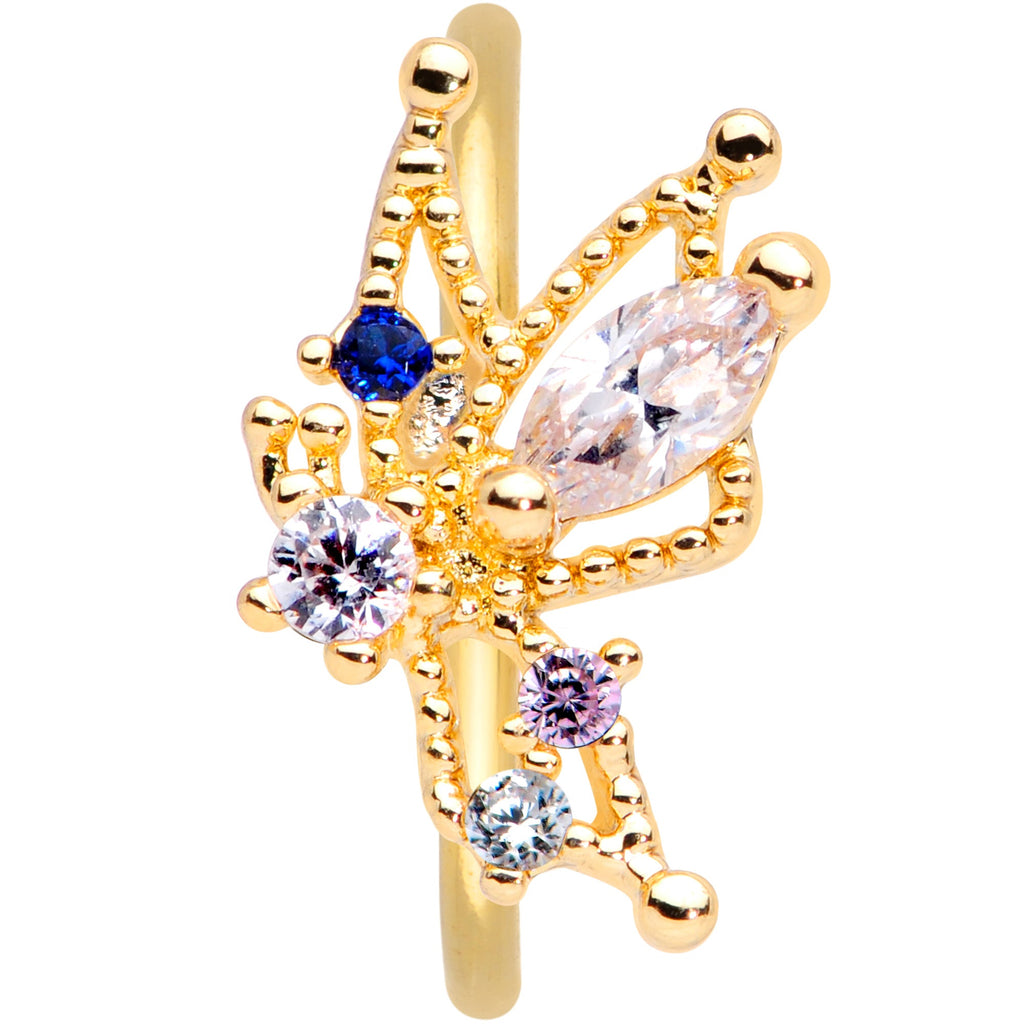 20G 5/16 Clear CZ Gem Gold Tone Star Angel Christmas Nose Hoop