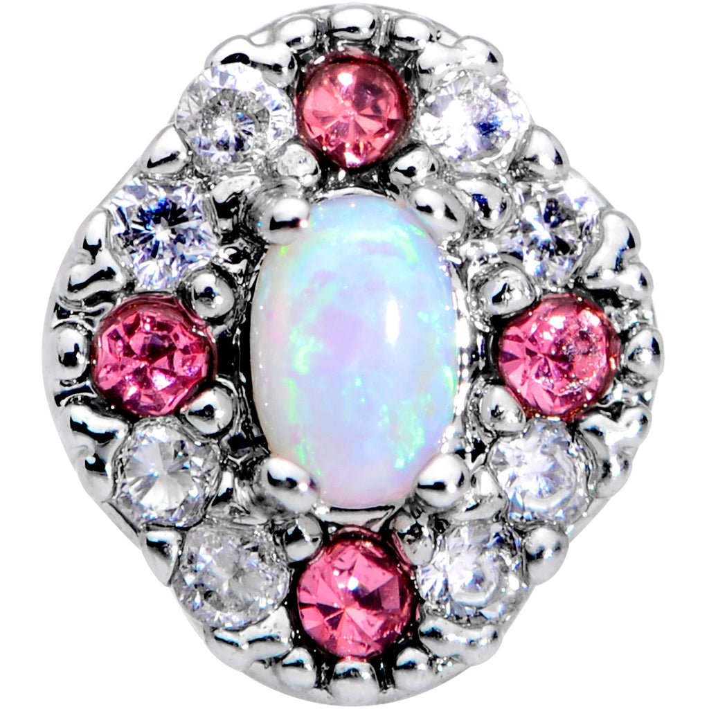 16G 5/16 White Synthetic Opal Glam Oval Labret Monroe Tragus
