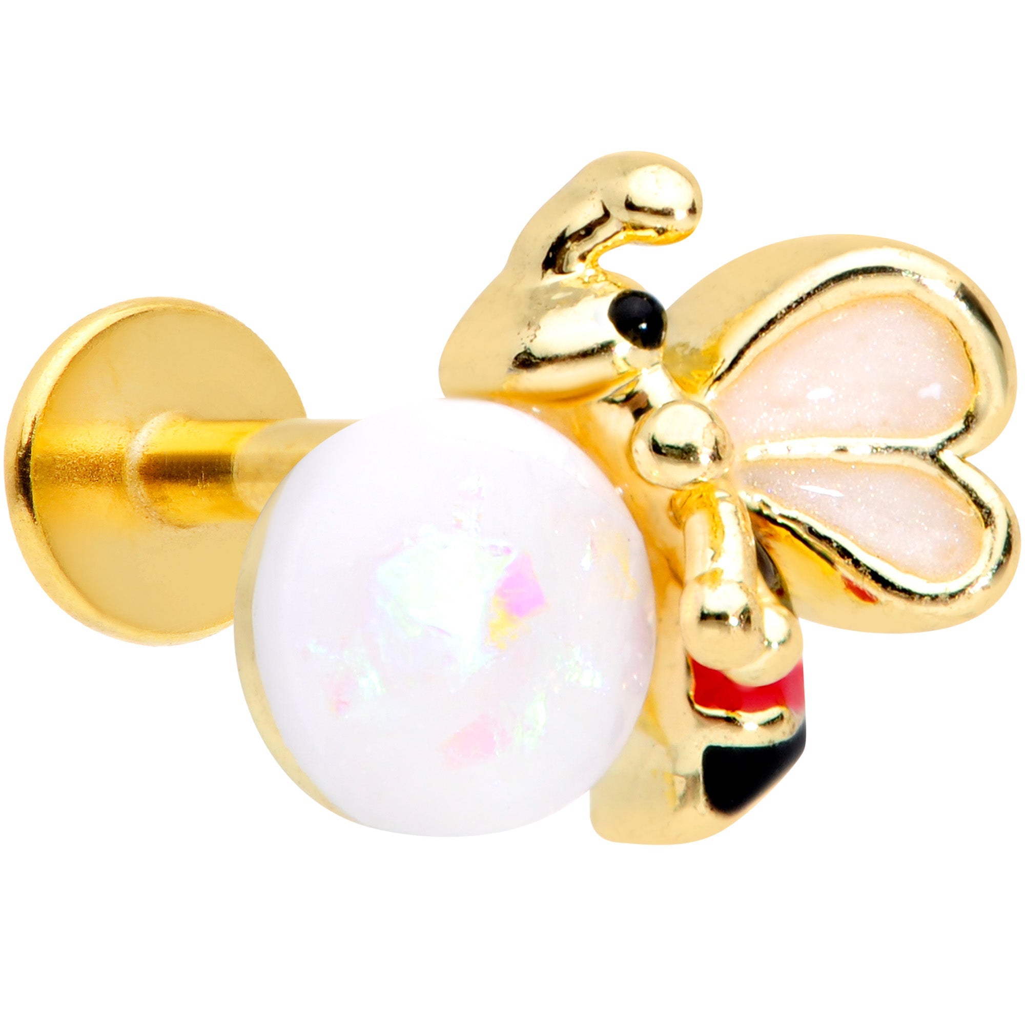16G 5/16 White Faux Opal Gold Tone Insect Labret Monroe Tragus