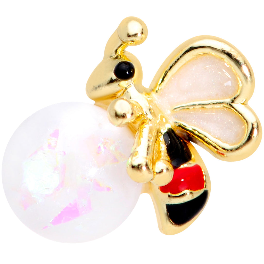16G 5/16 White Faux Opal Gold Tone Insect Labret Monroe Tragus
