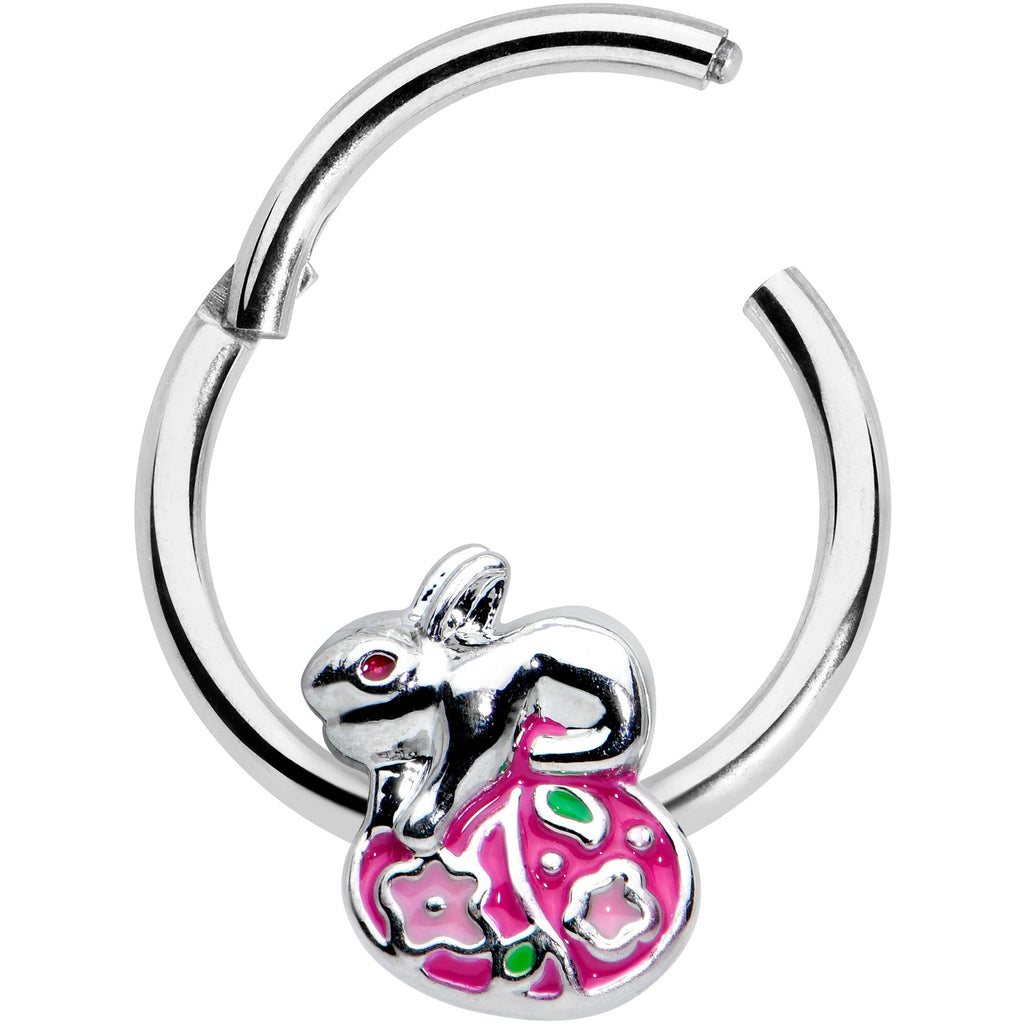 16G 3/8 Pink Gem Easter Egg Easter Bunny Hinged Segment Ring