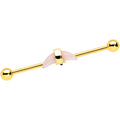 14G Pink Gem Gold Tone Crescent Industrial Barbell 38mm