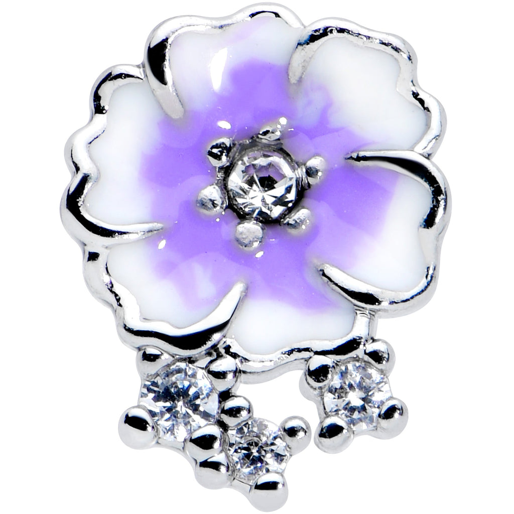 20G 1/4 Clear CZ Gem Purple White Flower Nose Bone