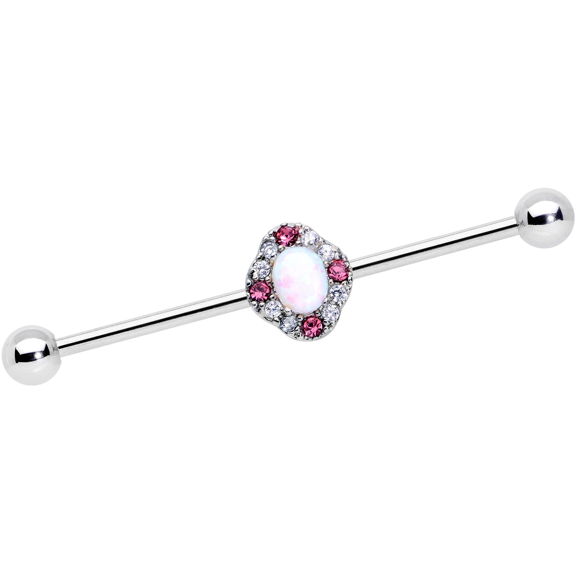 14G White Synthetic Opal Glam Oval Industrial Barbell 38mm