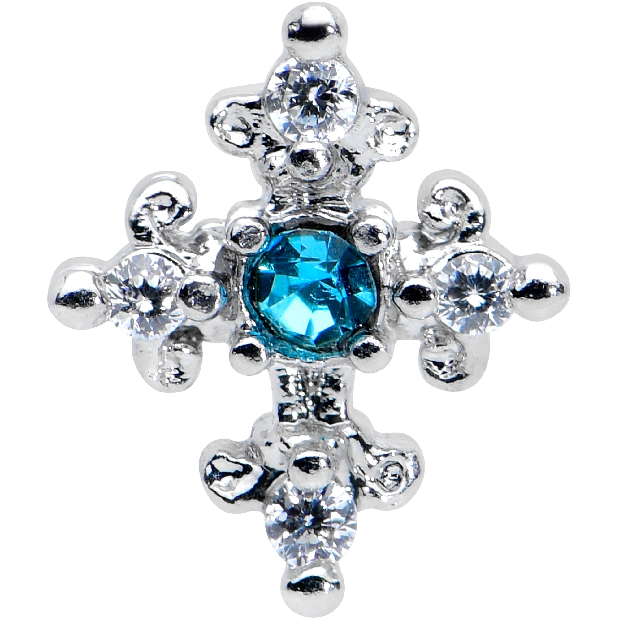 16G 1/4 Clear Blue Gem Renaissance Cross Cartilage Tragus Earring
