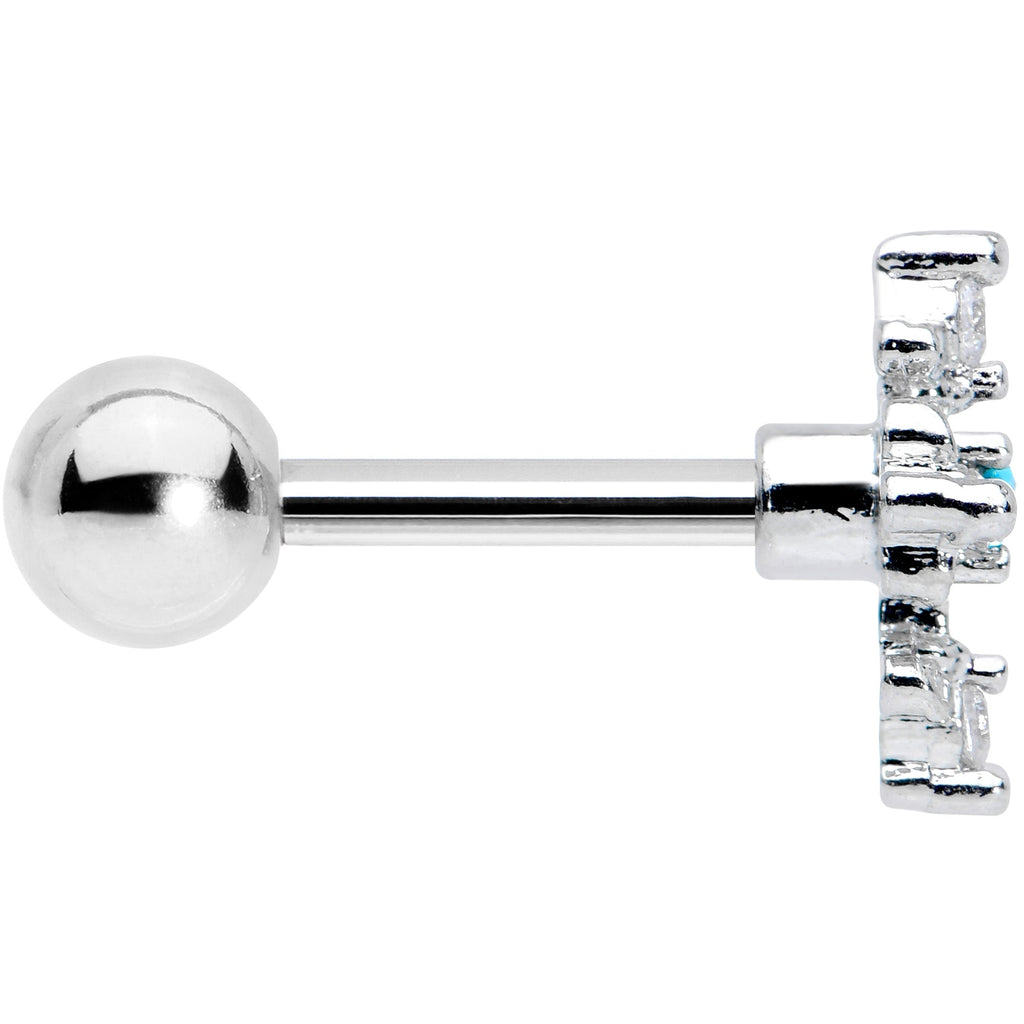 16G 1/4 Clear Blue Gem Renaissance Cross Cartilage Tragus Earring