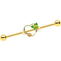 14G Clear CZ Gem Gold Tone Open Heart Sun Industrial Barbell 38mm