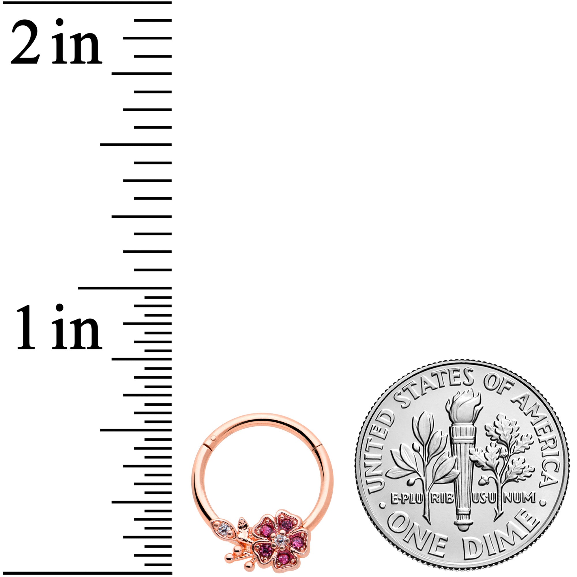 16G 3/8 Pink Gem Rose Gold Tone Heart Flower Hinged Segment Ring