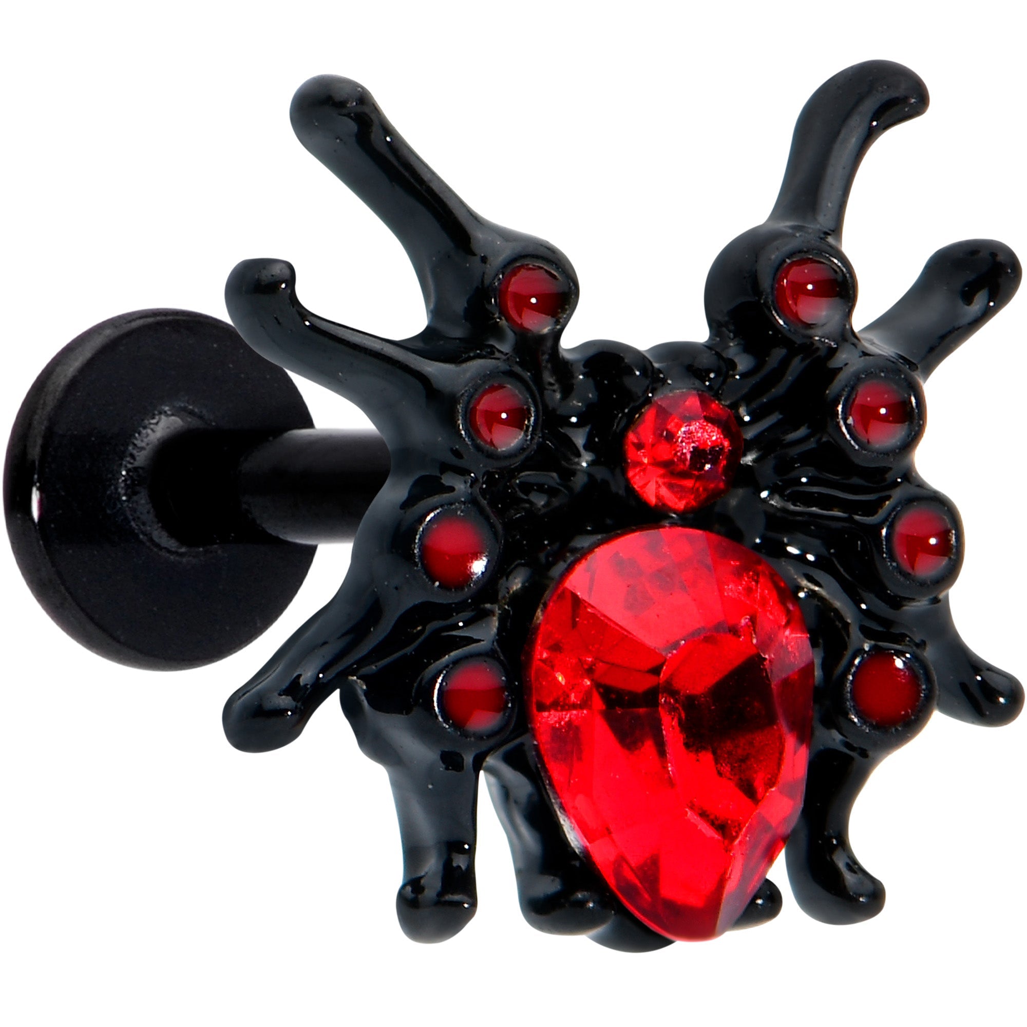 16G 5/16 Red Gem Black Spider Halloween Labret Monroe Tragus