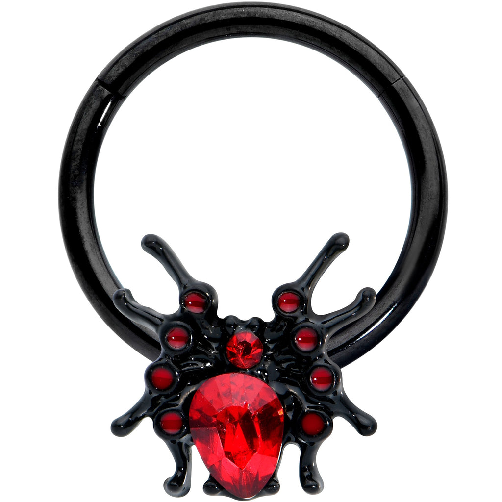 16G 3/8 Red Gem Black Spider Halloween Hinged Segment Ring