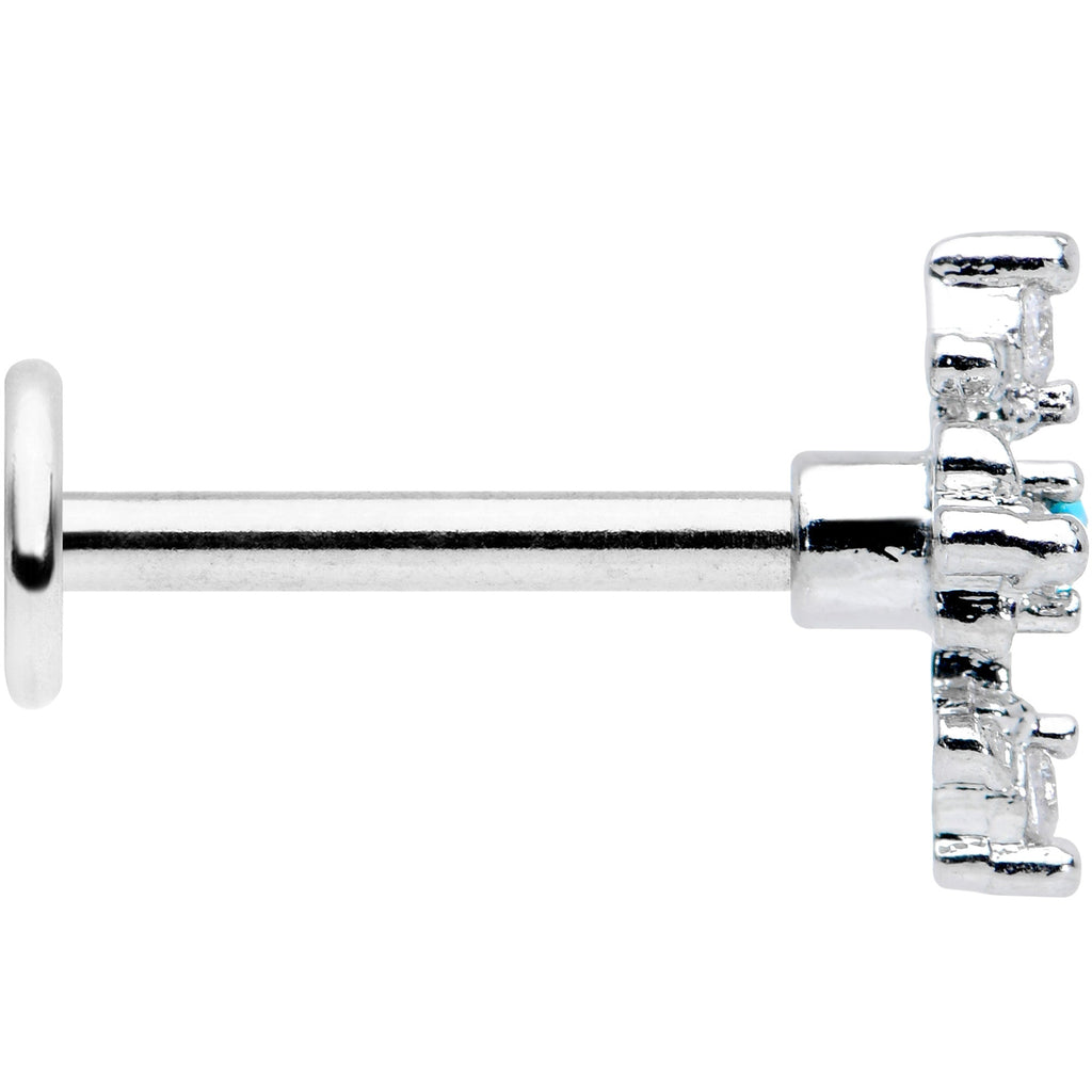 16G 5/16 Clear Blue Gem Renaissance Cross Labret Monroe Tragus
