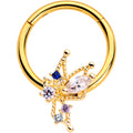 16G 3/8 Clear CZ Gem Gold Hue Angel Christmas Hinged Segment Ring