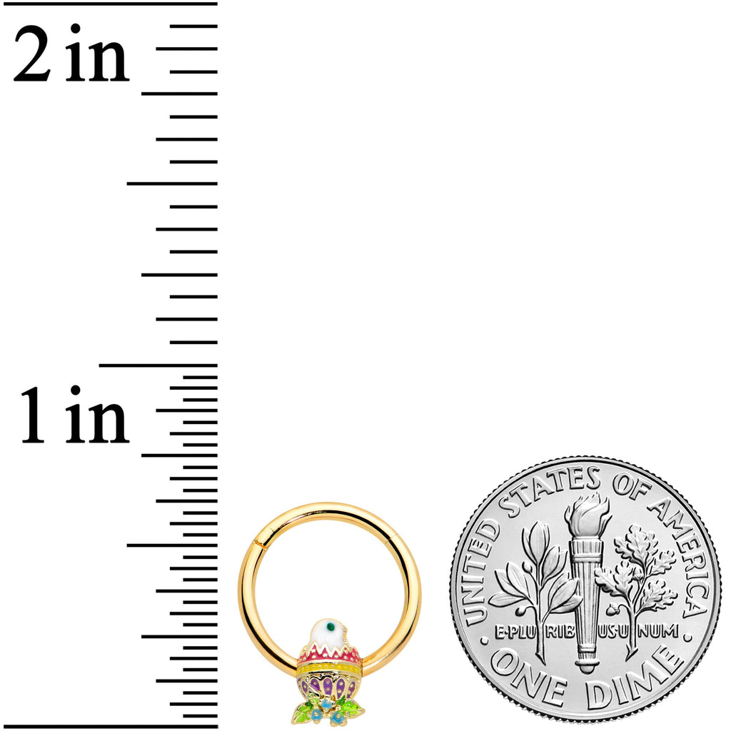 16G 3/8 Gold Tone Hatched Chick Easter Egg Hinged Segment Ring
