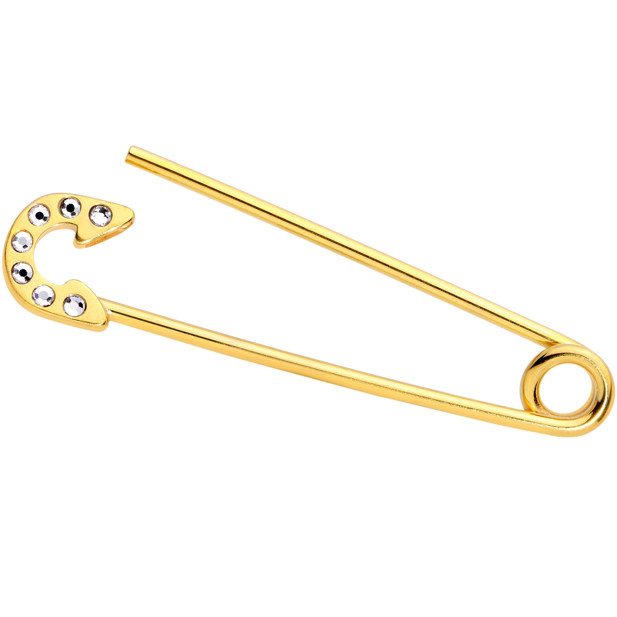 14G Clear Gem Gold Tone Punk Safety Pin Industrial Barbell 38mm