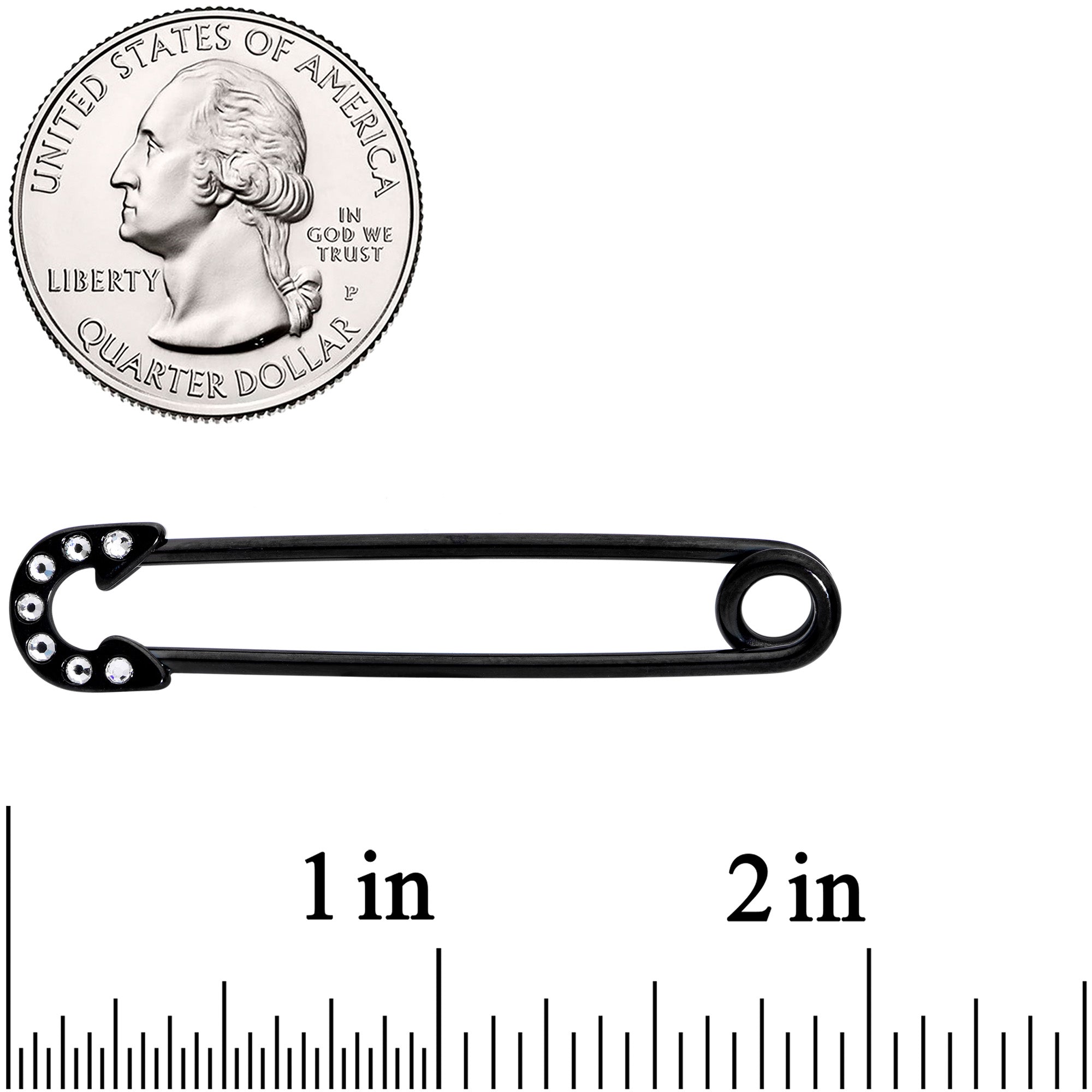 14G Clear Gem Black Punk Rock Safety Pin Industrial Barbell 38mm