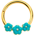16G 3/8 Gold Tone Little Green Flower Hinged Segment Ring
