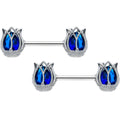 14G 9/16 Blue Gem Tulip Flower Barbell Nipple Ring Set