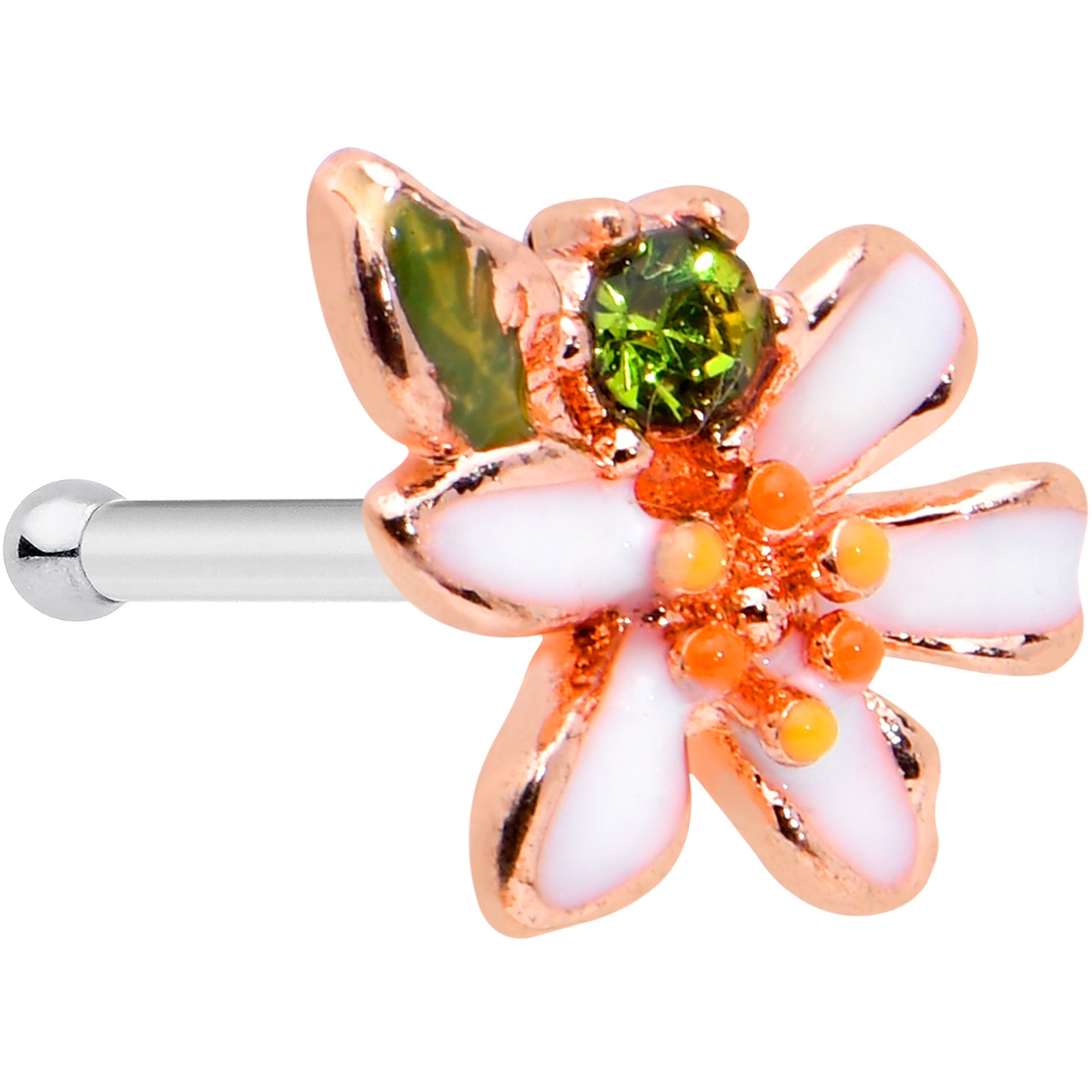 20G 1/4 Green CZ Gem Rosy Bold Flower Nose Bone