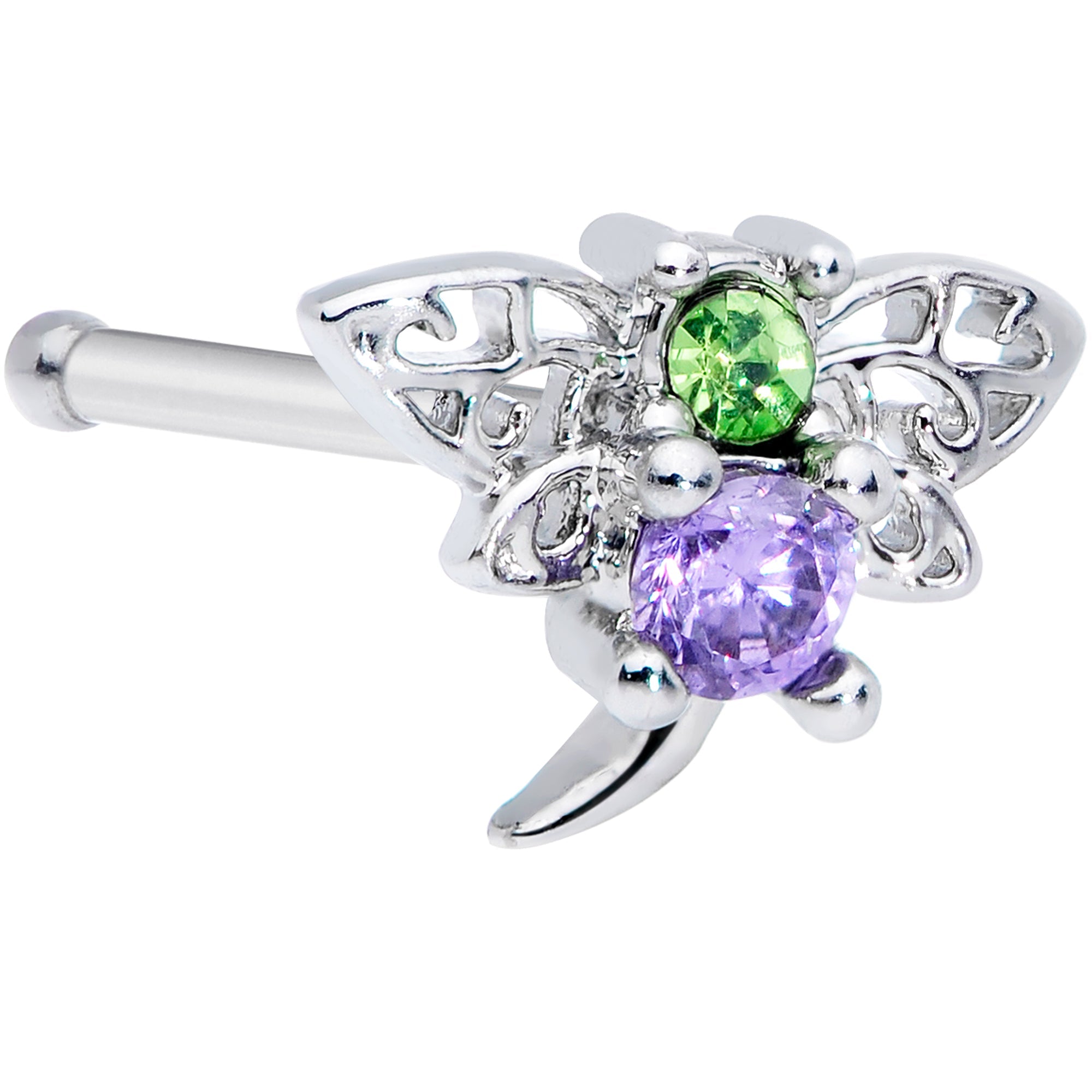 20G 1/4 Green Purple Gem Dragonfly Nose Bone