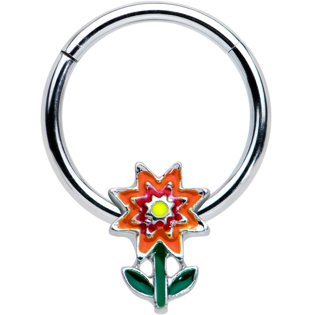 16G 3/8 Red Orange Yellow Fanciful Flower Hinged Segment Ring