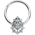 16G 3/8 Clear CZ Gem Nubbly Textured Drop Hinged Segment Ring