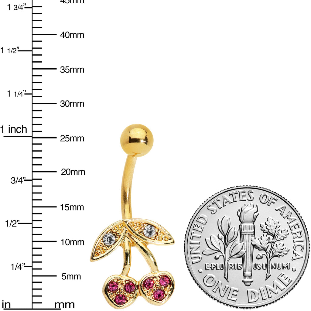 Clear Purple Gem Gold Tone Very Cherry Belly Ring