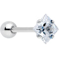Clear CZ Gem Rhombus Top Barbell Tongue Ring